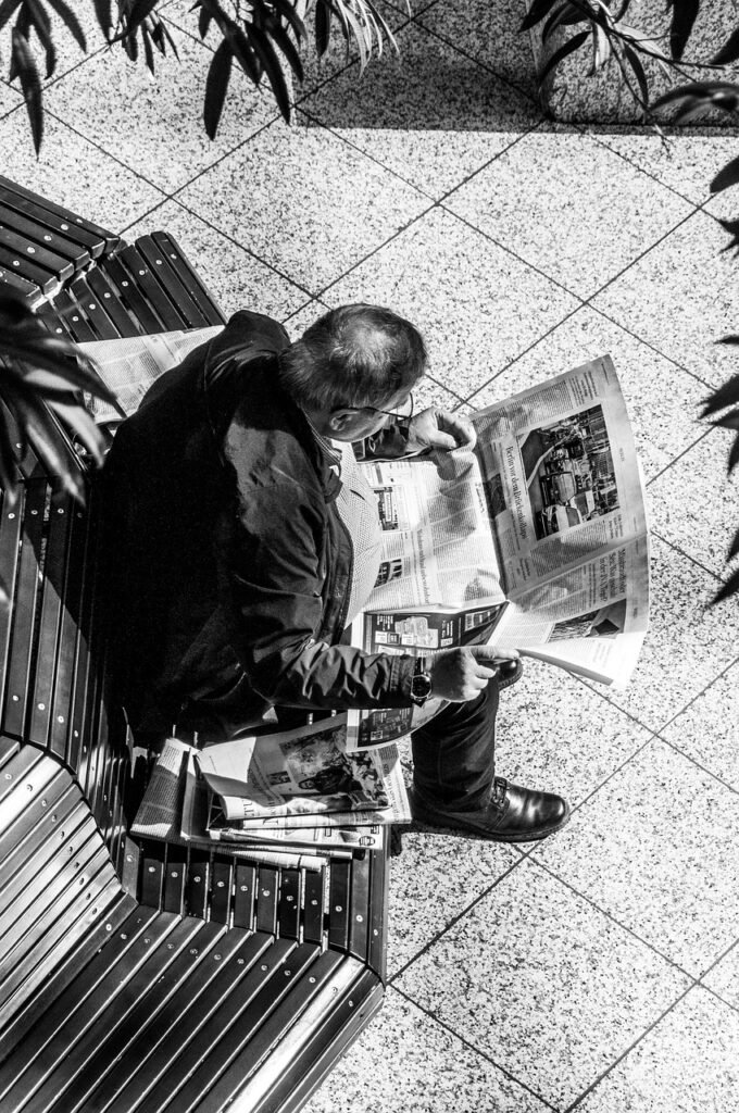 man, newspaper, news, bench, seating, monochrome, read, newspaper, newspaper, newspaper, newspaper, newspaper