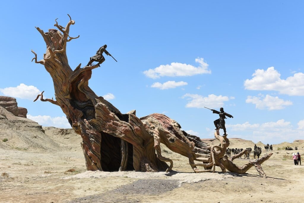 xinjiang, karamay, devil city, ghost domain, swordfight, contest, nature, swordsman, desert