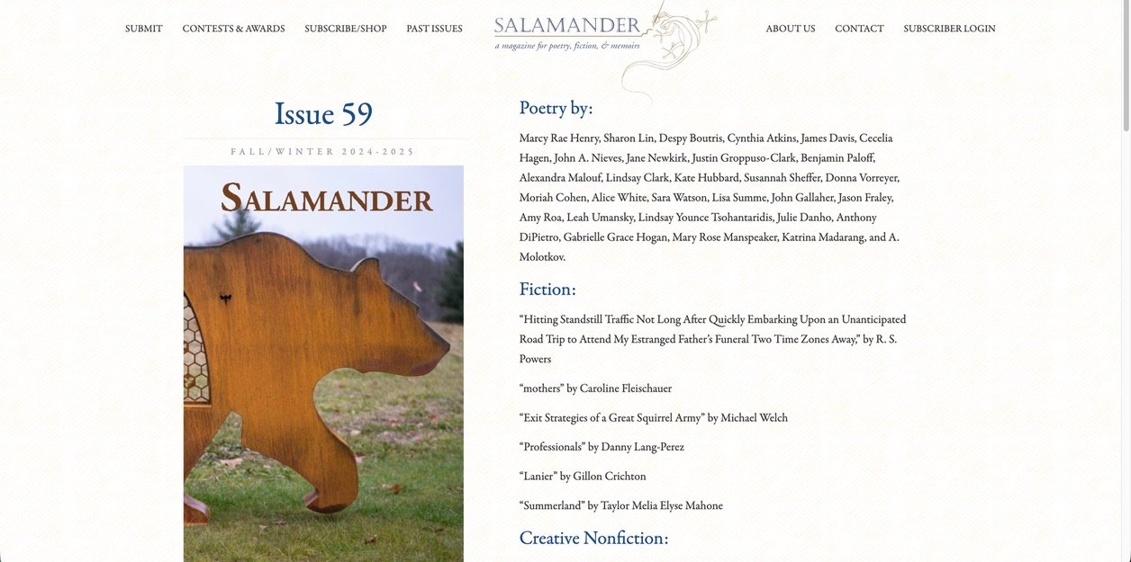 Salamander Magazine cover snapshot